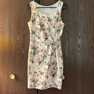 Le Lis sleeveless white dress with pink and green floral pattern. Size Small